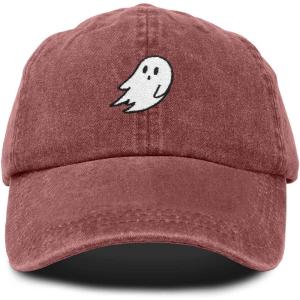 imageDALIX Ghost Embroidered Mens Womens Cotton Dad Hat Baseball Cap AdjustableWashed Red