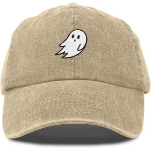 imageDALIX Ghost Embroidered Mens Womens Cotton Dad Hat Baseball Cap AdjustableWashed Stone White