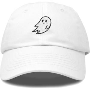 imageDALIX Ghost Embroidered Mens Womens Cotton Dad Hat Baseball Cap AdjustableWhite