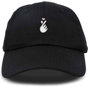 imageKpop Korean Love Snap Finger Hand Heart Hat Son Hatu Womens Embroidered Baseball CapBlack