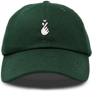 imageKpop Korean Love Snap Finger Hand Heart Hat Son Hatu Womens Embroidered Baseball CapDark Green