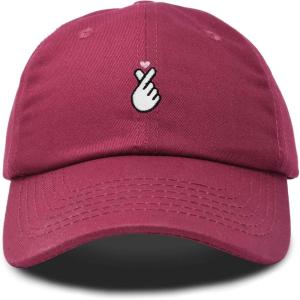 imageKpop Korean Love Snap Finger Hand Heart Hat Son Hatu Womens Embroidered Baseball CapMaroon