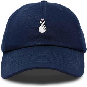 imageKpop Korean Love Snap Finger Hand Heart Hat Son Hatu Womens Embroidered Baseball CapNavy Blue
