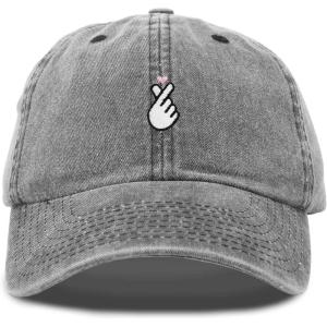imageKpop Korean Love Snap Finger Hand Heart Hat Son Hatu Womens Embroidered Baseball CapWashed Black
