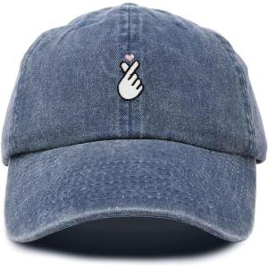 imageKpop Korean Love Snap Finger Hand Heart Hat Son Hatu Womens Embroidered Baseball CapWashed Navy Blue