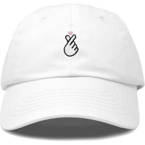 imageKpop Korean Love Snap Finger Hand Heart Hat Son Hatu Womens Embroidered Baseball CapWhite