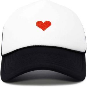 imageDALIX Pixel Heart Embroidered Valentines Mesh Trucker HatBlack White