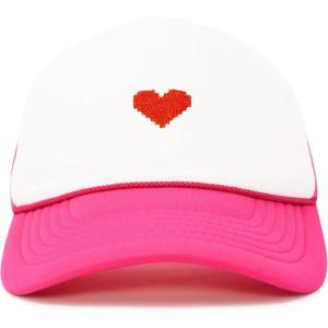 imageDALIX Pixel Heart Embroidered Valentines Mesh Trucker HatHot Pink White