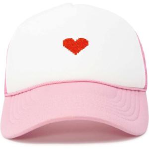 imageDALIX Pixel Heart Embroidered Valentines Mesh Trucker HatLight Pink White