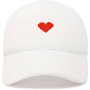 imageDALIX Pixel Heart Embroidered Valentines Mesh Trucker HatWhite