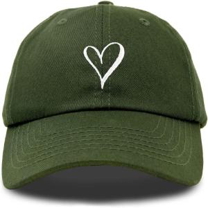 imageHand Drawn Heart Hat Womens Embroidered Baseball CapOlive