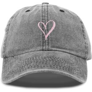 imageHand Drawn Heart Hat Womens Embroidered Baseball CapWashed Black