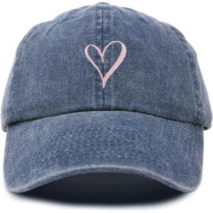 imageHand Drawn Heart Hat Womens Embroidered Baseball CapWashed Navy Blue