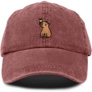 imageDALIX Capybara Cap Embroidered Dad Baseball Hat Cotton Adjustable WomensWashed Red