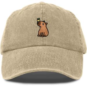 imageDALIX Capybara Cap Embroidered Dad Baseball Hat Cotton Adjustable WomensWashed Stone White