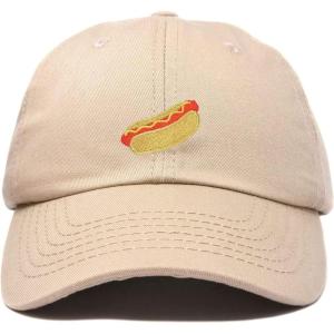 imageDALIX Hot Dog Hat Embroidered Mens Womens Baseball CapKhaki