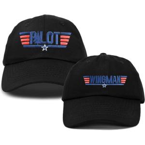 imageDALIX Father Son Pilot and Wingman Matching Hat Set Embroidered Baseball CapBlack