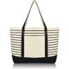 imageDALIX Small Stripe Tote Deluxe Shoulder Bag Cotton Canvas in Navy BlueBlack