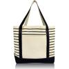 imageDALIX Small Stripe Tote Deluxe Shoulder Bag Cotton Canvas in Navy BlueBlack