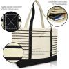 imageDALIX Small Stripe Tote Deluxe Shoulder Bag Cotton Canvas in Navy BlueBlack