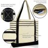 imageDALIX Small Stripe Tote Deluxe Shoulder Bag Cotton Canvas in Navy BlueBlack