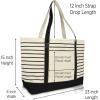imageDALIX Small Stripe Tote Deluxe Shoulder Bag Cotton Canvas in Navy BlueBlack