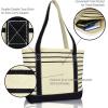 imageDALIX Small Stripe Tote Deluxe Shoulder Bag Cotton Canvas in Navy BlueBlack