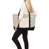 imageDALIX Small Stripe Tote Deluxe Shoulder Bag Cotton Canvas in Navy BlueBlack