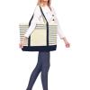 imageDALIX Small Stripe Tote Deluxe Shoulder Bag Cotton Canvas in Navy BlueNavy Blue