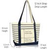 imageDALIX Small Stripe Tote Deluxe Shoulder Bag Cotton Canvas in Navy BlueNavy Blue