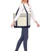 imageDALIX Small Stripe Tote Deluxe Shoulder Bag Cotton Canvas in Navy BlueNavy Blue