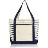 imageDALIX Small Stripe Tote Deluxe Shoulder Bag Cotton Canvas in Navy BlueNavy Blue