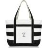 imageDALIX Striped Beach Bag Tote Bags Canvas Personalized Black Ballent Letter A  ZI
