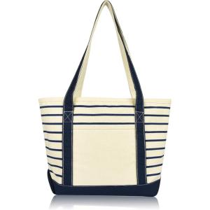 imageDALIX Small Stripe Tote Deluxe Shoulder Bag Cotton Canvas in Navy BlueNavy Blue