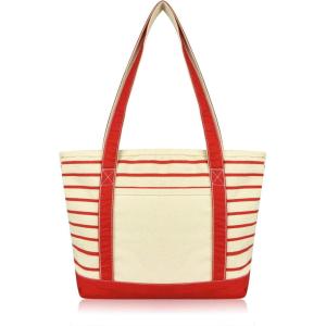 imageDALIX Small Stripe Tote Deluxe Shoulder Bag Cotton Canvas in Navy BlueRed