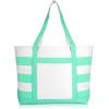 imageDALIX Striped Boat Bag Premium Cotton Canvas Tote in BlackMint Green