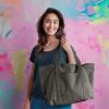 imageDALIX Womens 23quot Deluxe 24 oz Cotton Canvas Tote Bag Zippered in Light PinkAsphalt Gray