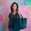 imageDALIX Womens 23quot Deluxe 24 oz Cotton Canvas Tote Bag Zippered in Light PinkNavy Blue