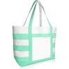 imageDALIX Striped Boat Bag Premium Cotton Canvas Tote in BlackMint Green