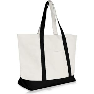 image22quot Heavy Duty Cotton Canvas Tote Bag ZipperedBlack