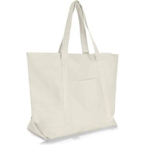image22quot Heavy Duty Cotton Canvas Tote Bag ZipperedNatural