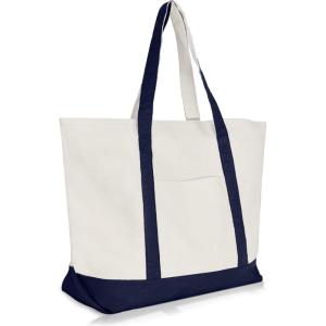 image22quot Heavy Duty Cotton Canvas Tote Bag ZipperedNavy Blue
