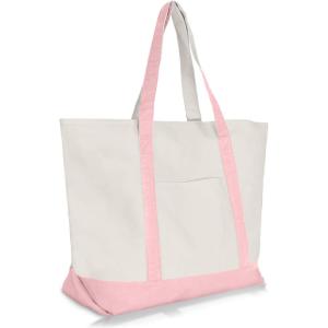 image22quot Heavy Duty Cotton Canvas Tote Bag ZipperedPink