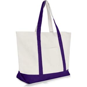 image22quot Heavy Duty Cotton Canvas Tote Bag ZipperedPurple