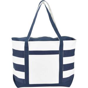 imageDALIX Striped Boat Bag Premium Cotton Canvas Tote in BlackNavy Blue