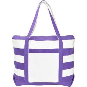 imageDALIX Striped Boat Bag Premium Cotton Canvas Tote in BlackPurple