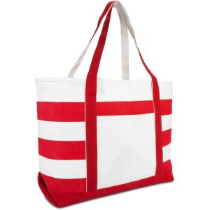 imageDALIX Striped Boat Bag Premium Cotton Canvas Tote in BlackRed