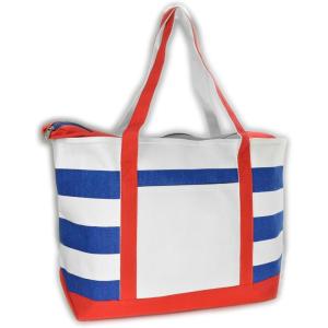 imageDALIX Striped Boat Bag Premium Cotton Canvas Tote in BlackRoyalred