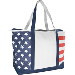 imageDALIX Striped Boat Bag Premium Cotton Canvas Tote in BlackStarsstripes
