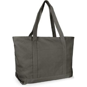 imageDALIX Womens 23quot Deluxe 24 oz Cotton Canvas Tote Bag Zippered in Light PinkAsphalt Gray